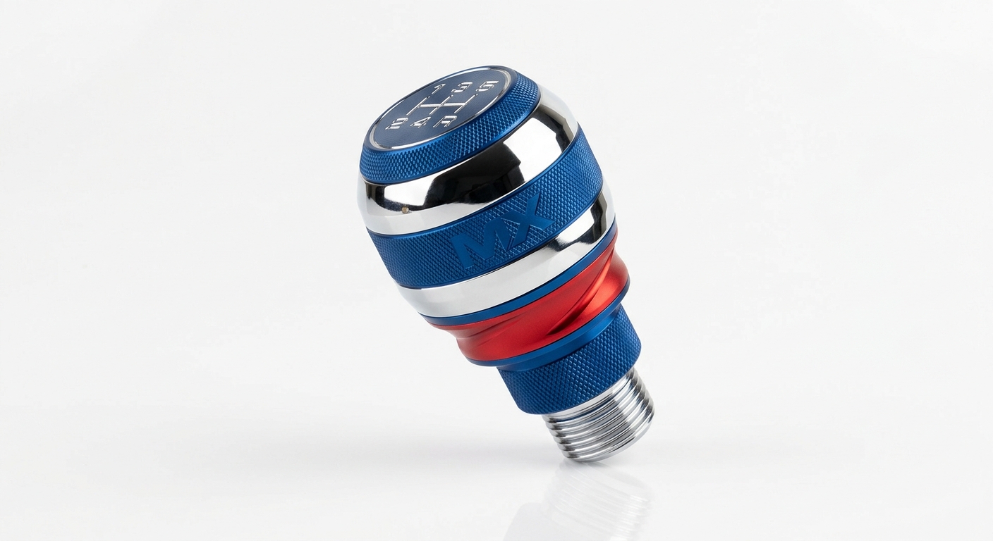 BOCHA DE CAMBIOS PREMIUM AZUL ROJA CROMADA